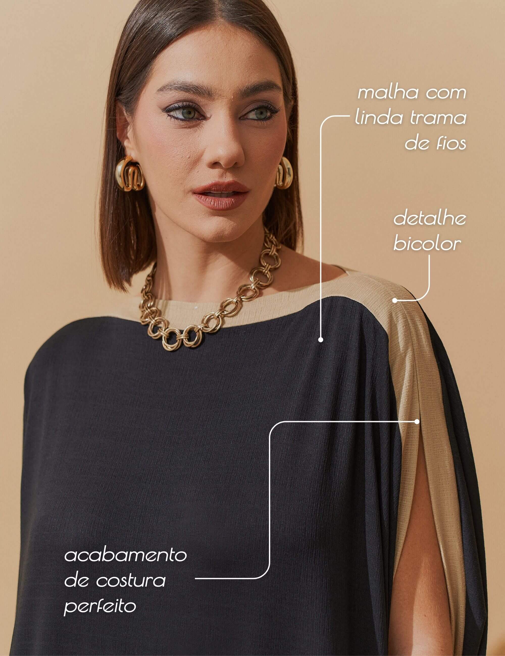 Vestido Vicenza Abby Preto/ Bege