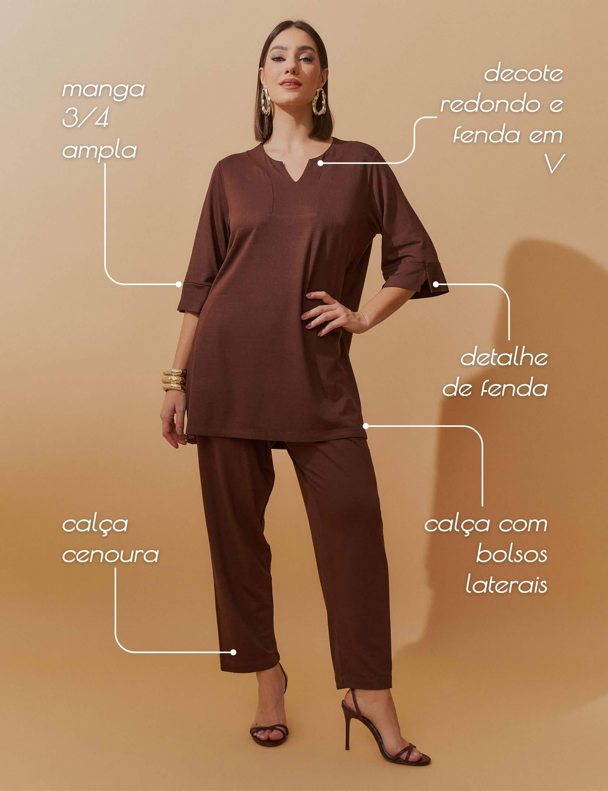 Conjunto Vicenza Briana Marrom Natureza