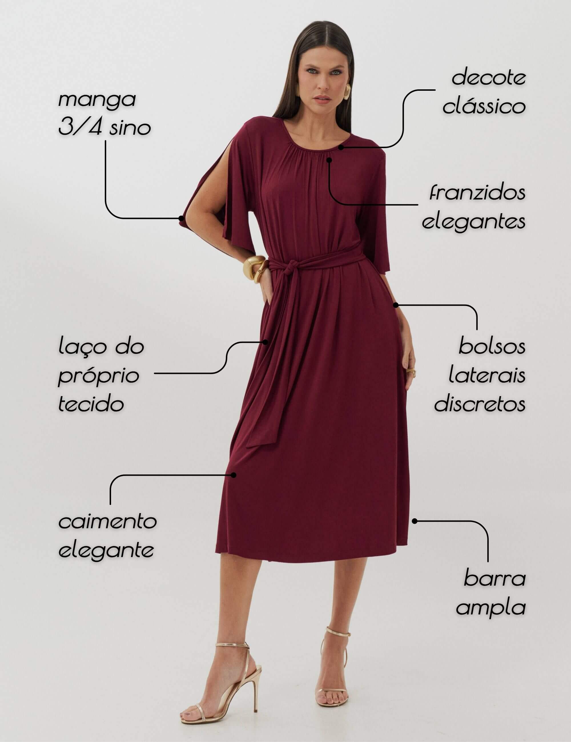 Vestido Clecia Bordo