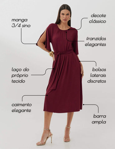 Vestido Clecia Bordo