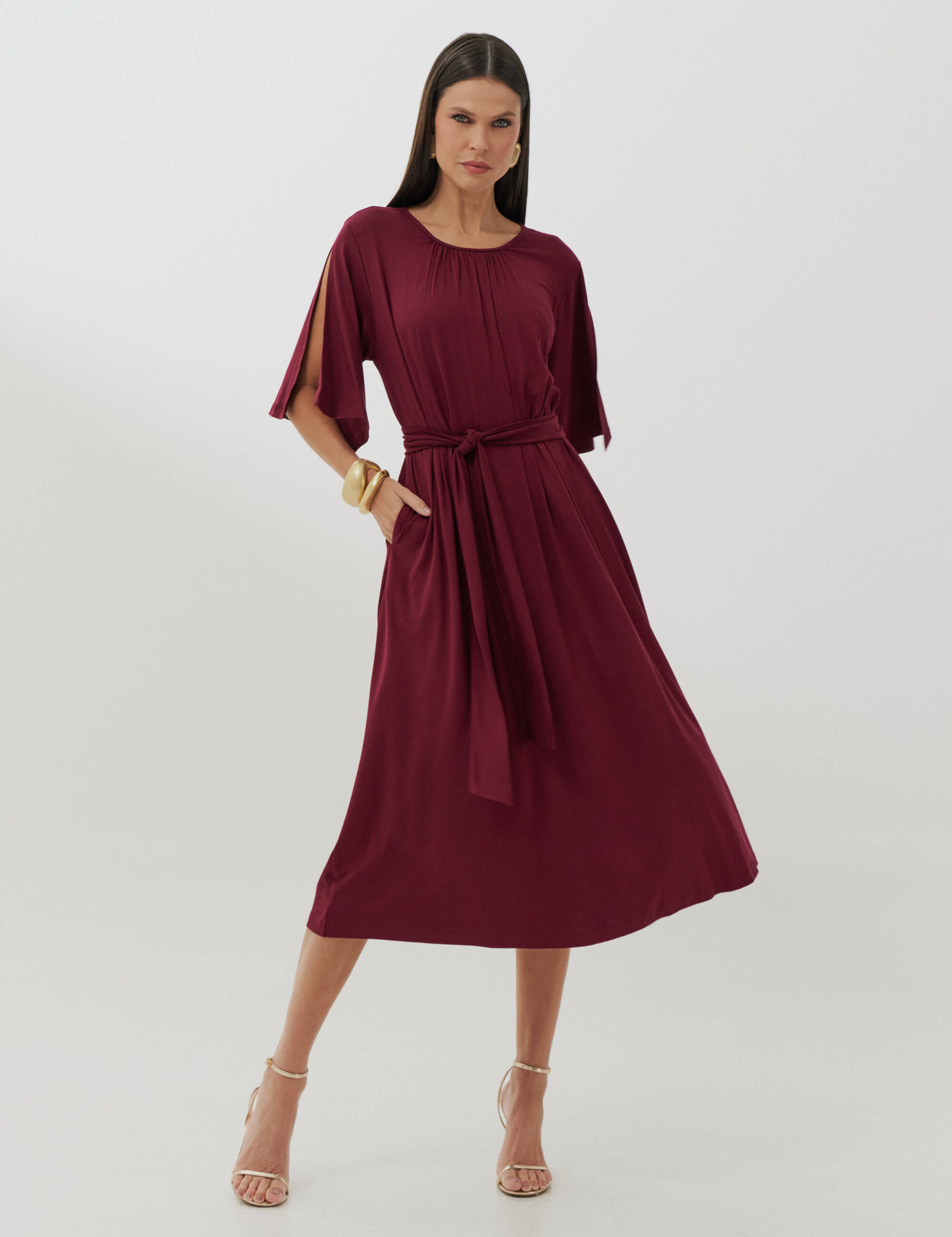 Vestido Clecia Bordo