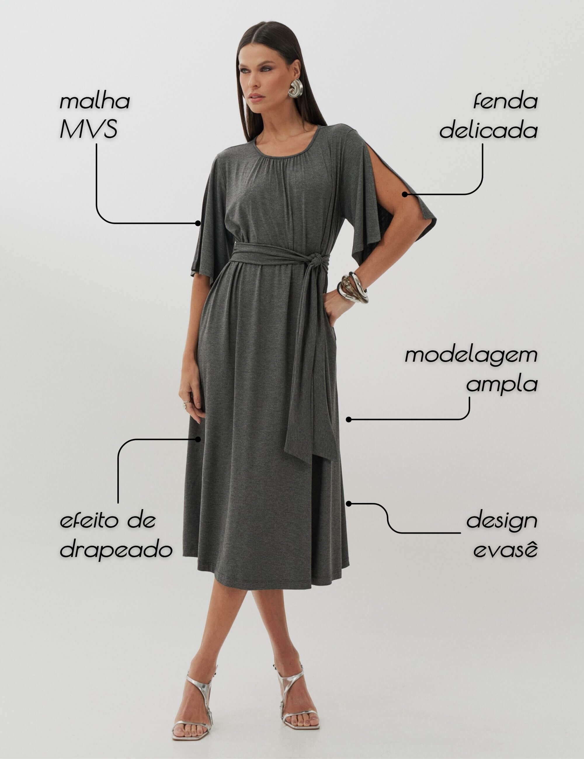Vestido Clecia Mescla Escuro