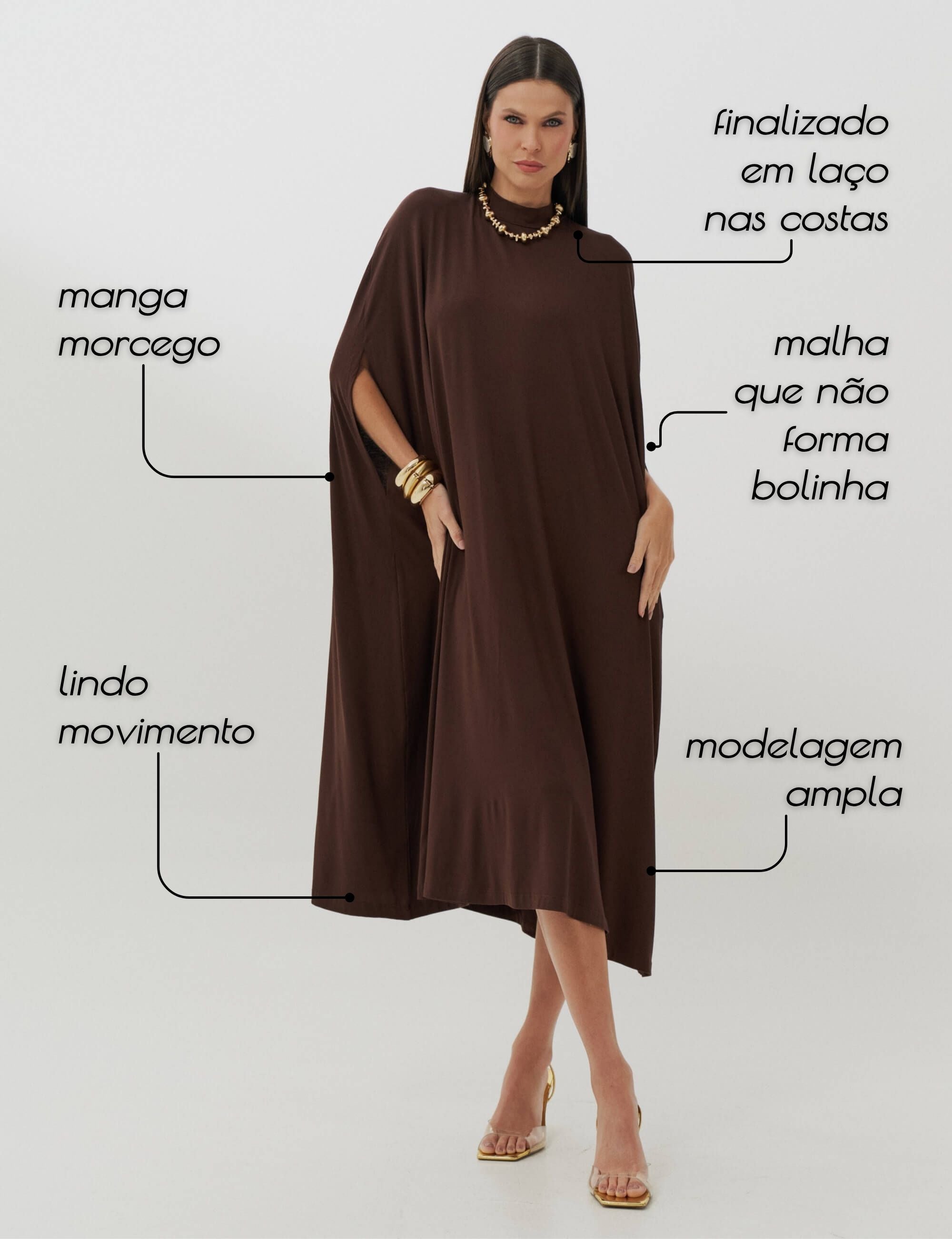 Vestido Claudina Marrom Natureza