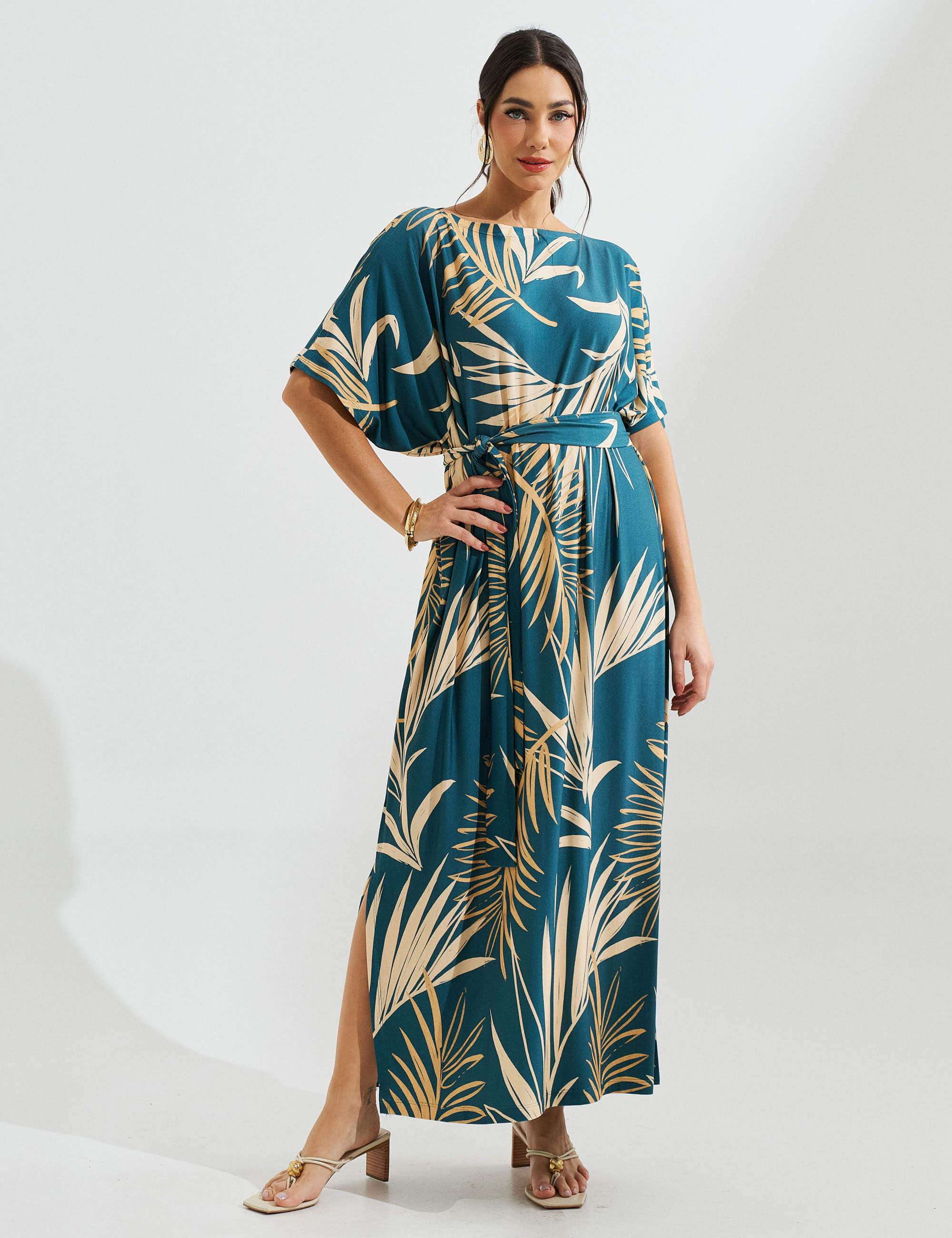 Vestido Estampado Edite Azul Petróleo