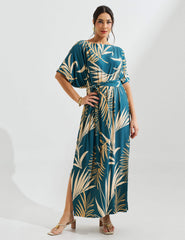 Vestido Estampado Edite Azul Petróleo