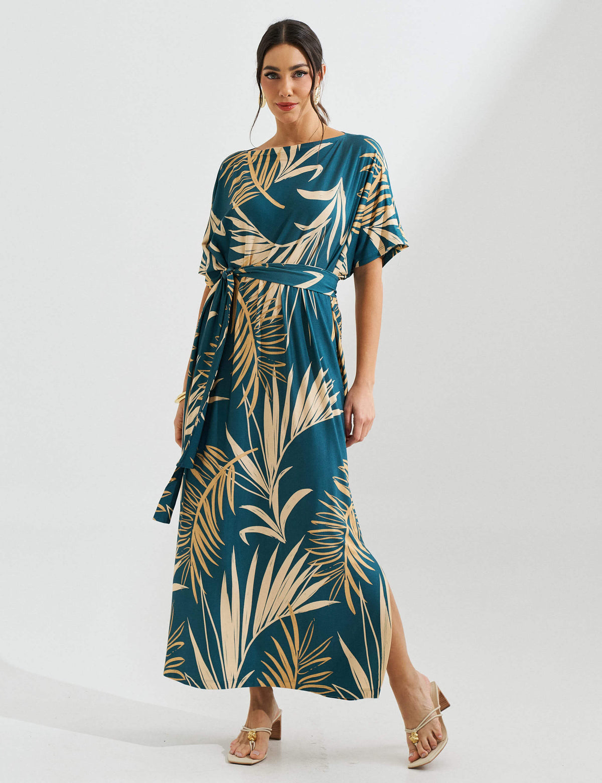 Vestido Estampado Edite Azul Petróleo