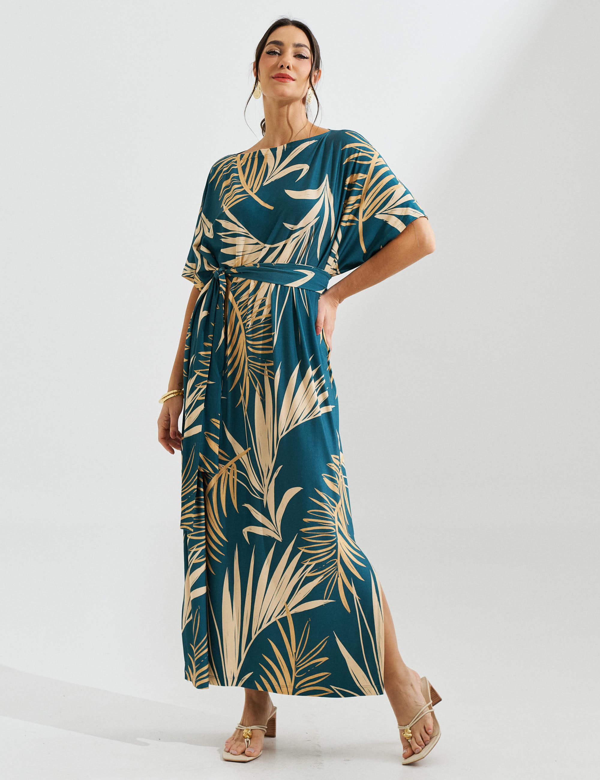 Vestido Estampado Edite Azul Petróleo