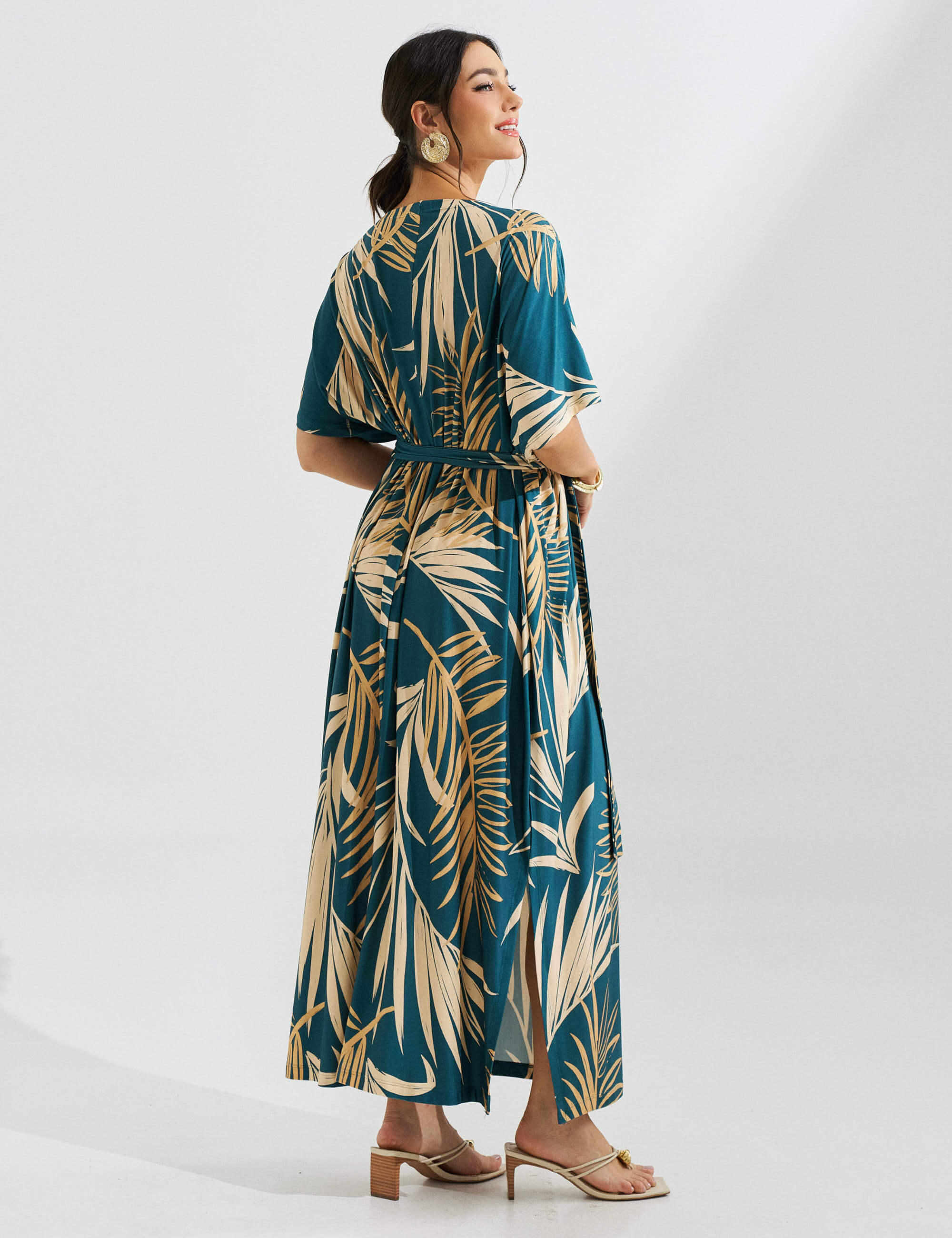 Vestido Estampado Edite Azul Petróleo