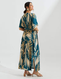 Vestido Estampado Edite Azul Petróleo