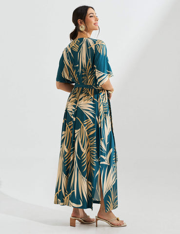 Vestido Estampado Edite Azul Petróleo