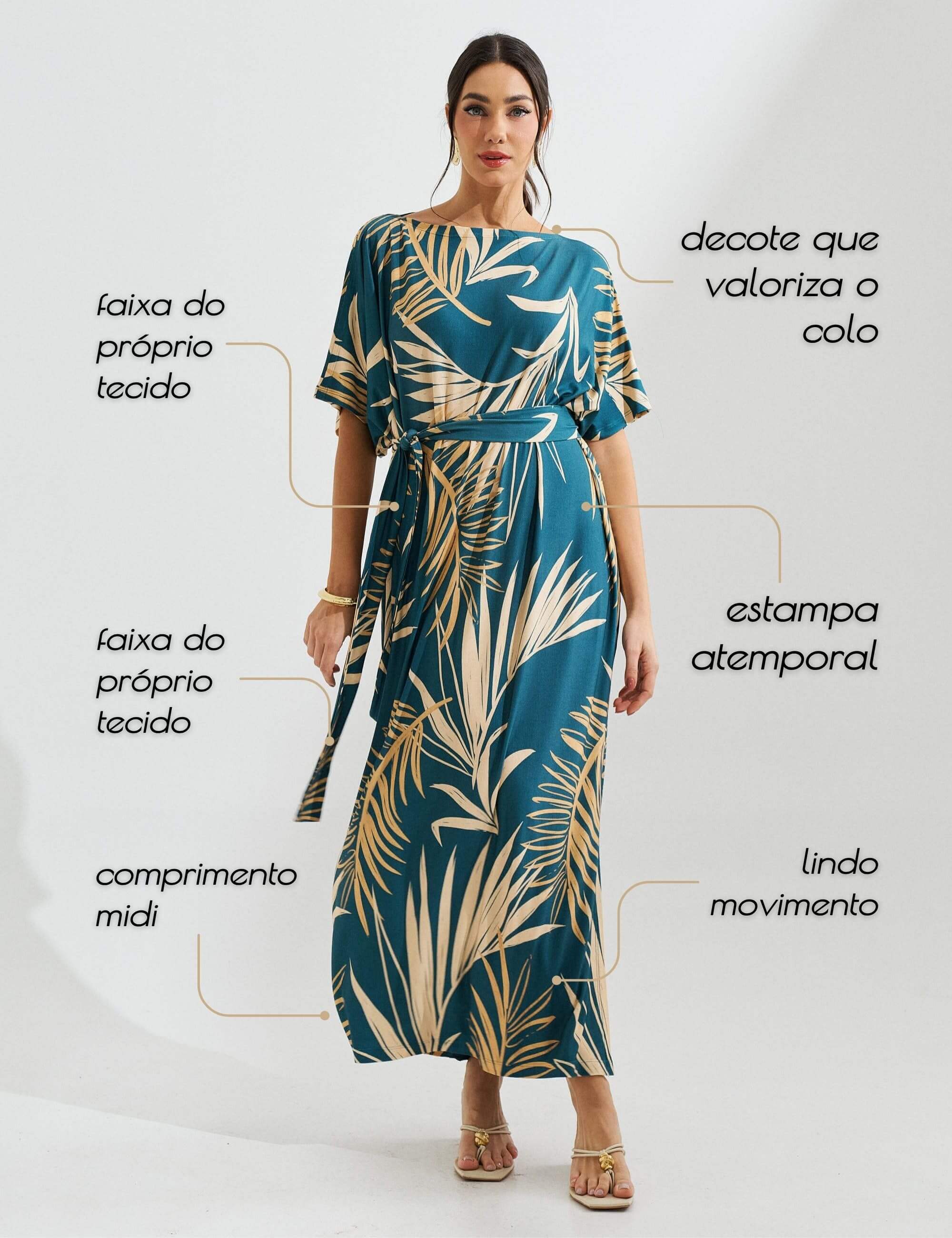 Vestido Estampado Edite Azul Petróleo