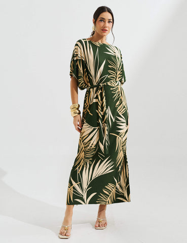Vestido Estampado Edite Verde Imensidão