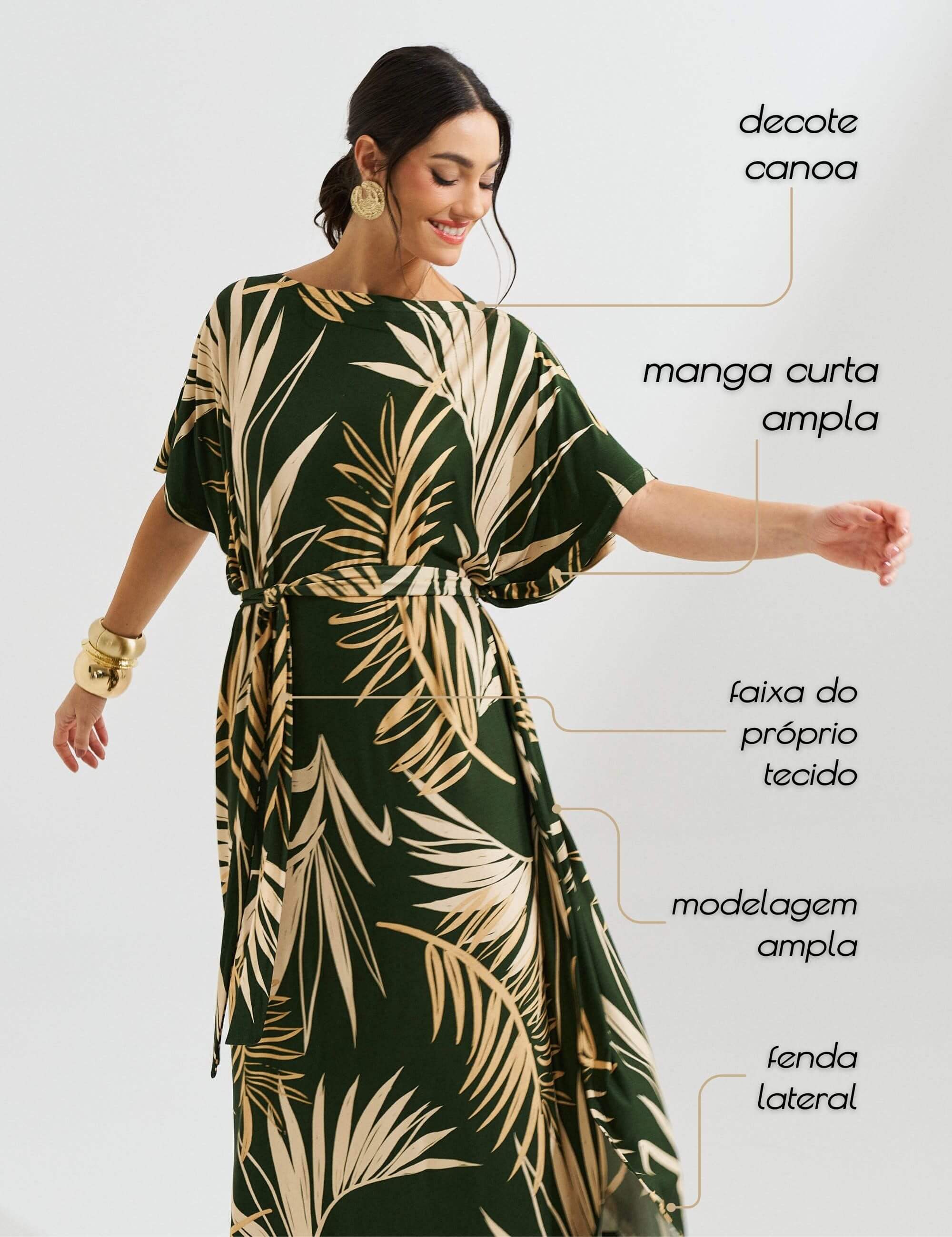 Vestido Estampado Edite Verde Imensidão