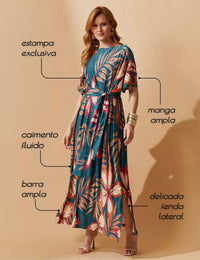 Vestido Estampado Griselda Azul Petróleo