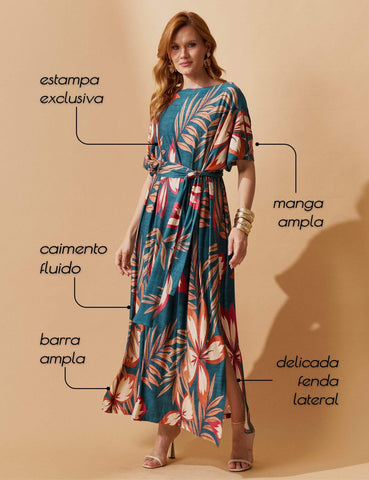 Vestido Estampado Griselda Azul Petróleo