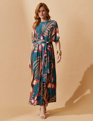 Vestido Estampado Griselda Azul Petróleo