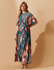 Vestido Estampado Griselda Azul Petróleo