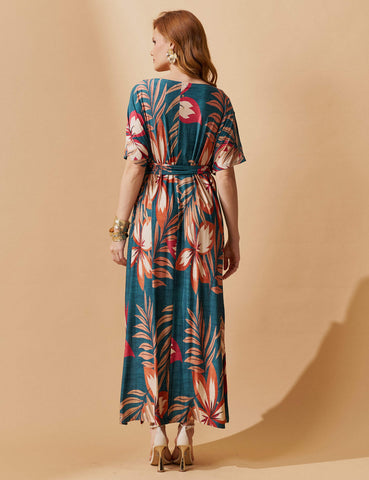 Vestido Estampado Griselda Azul Petróleo