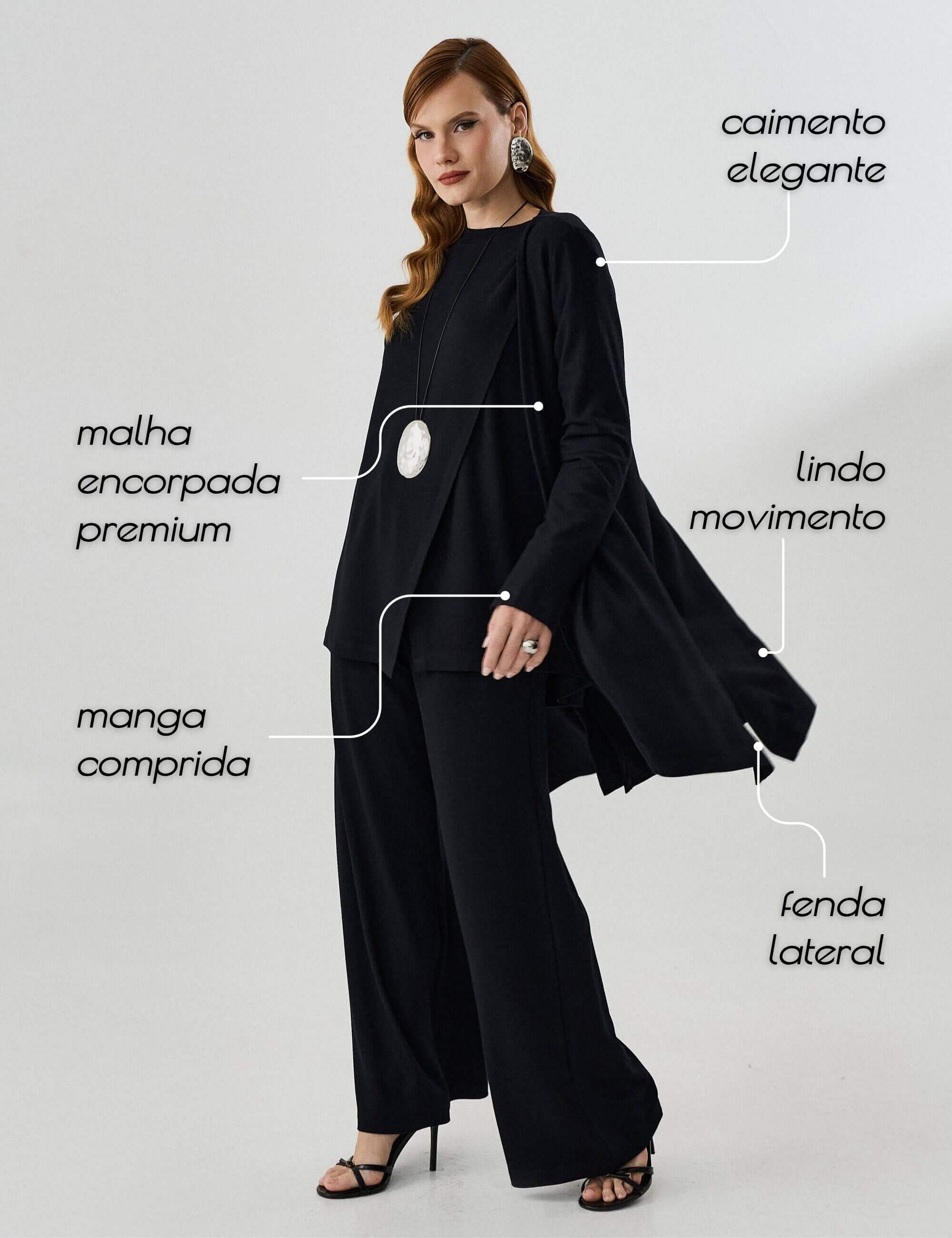 Cardigan Creponado Miranda Preto