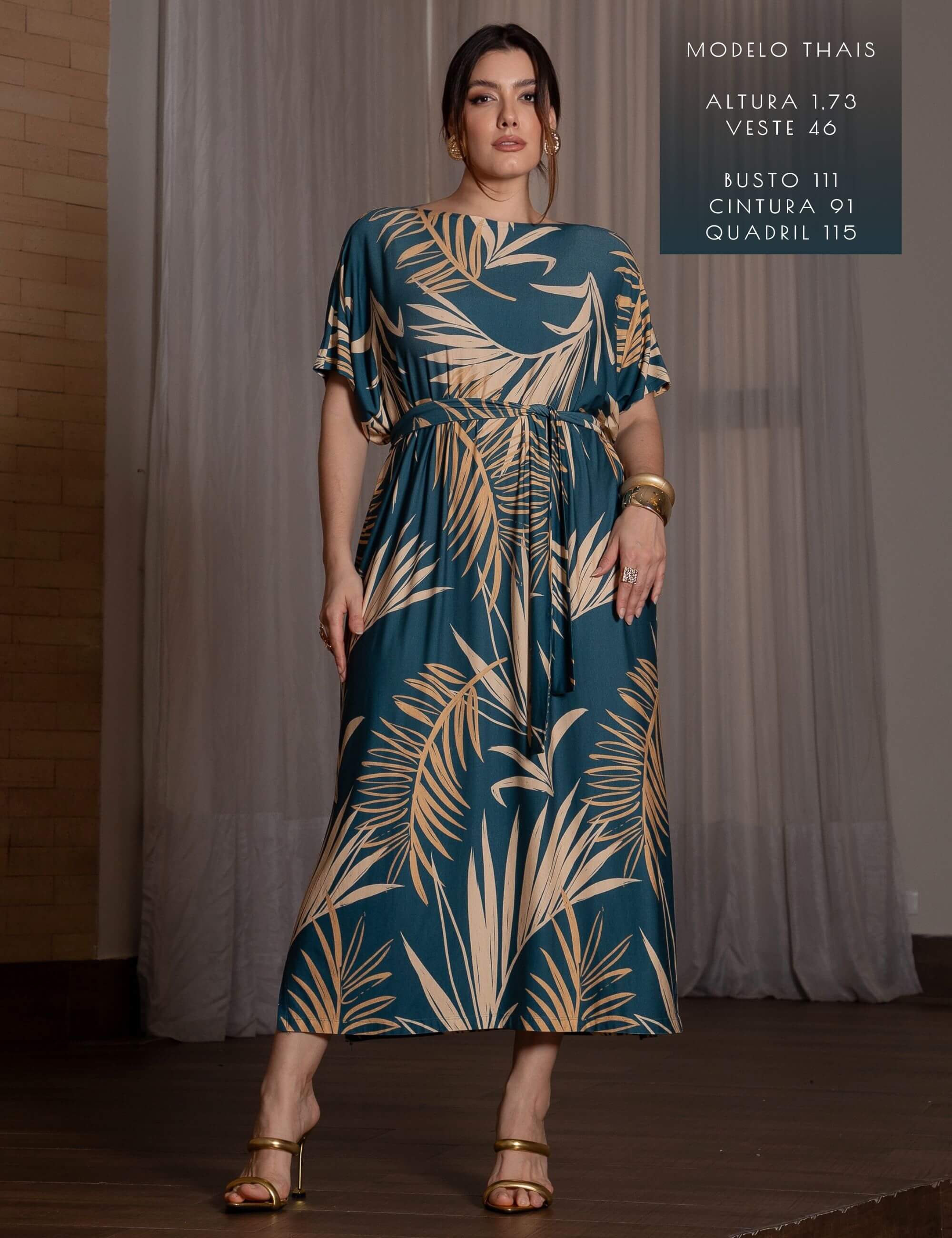 Vestido Estampado Edite Azul Petróleo